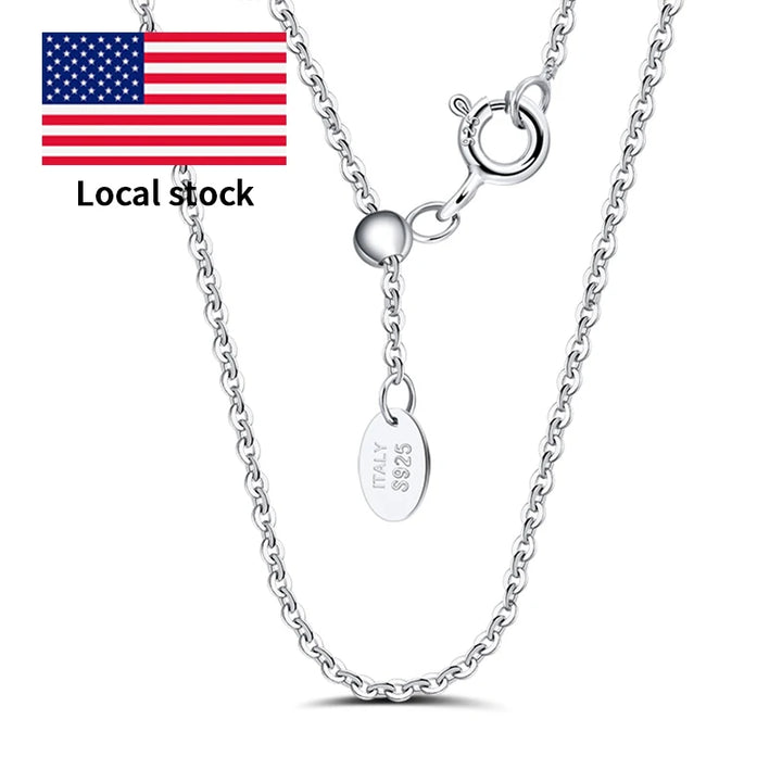 RINNTIN SC06 USA Local Stock Rhodium Plated 925 Sterling Silver 1.2mm Cable Chain Link Necklace Cable Chain for Men Women