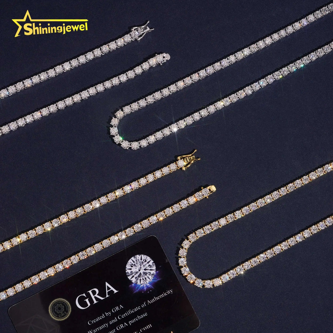 USA Warehouse Hot Selling 3mm Fast Delivery Pass Diamond Tester 925 Moissanite Tennis Bracelet Tennis Chain Moissanite