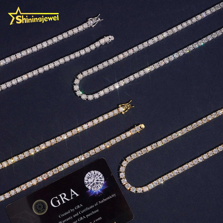 USA Warehouse Hot Selling 3mm Fast Delivery Pass Diamond Tester 925 Moissanite Tennis Bracelet Tennis Chain Moissanite