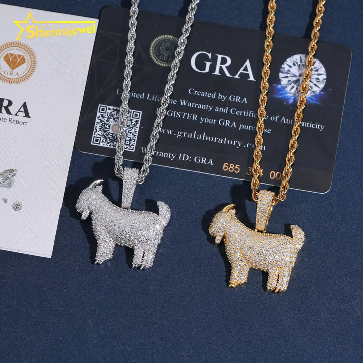 Hip Hop Jewelry Mini Caprine Moissanite Pendant Iced Out Fashion Men Moissanite Iced Out Pendant Charm 925 Silver Pass Tester
