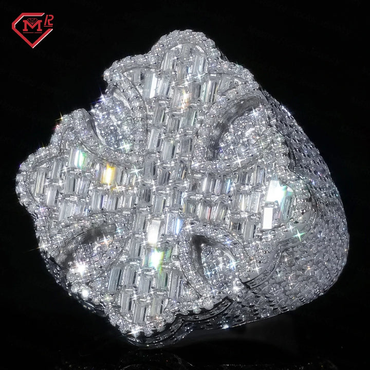 In Stock Hiphop Moissanite Ring Men Women Fine Jewelry Iced Out 925 Silver VVS Moissanite Diamond Cross Ring