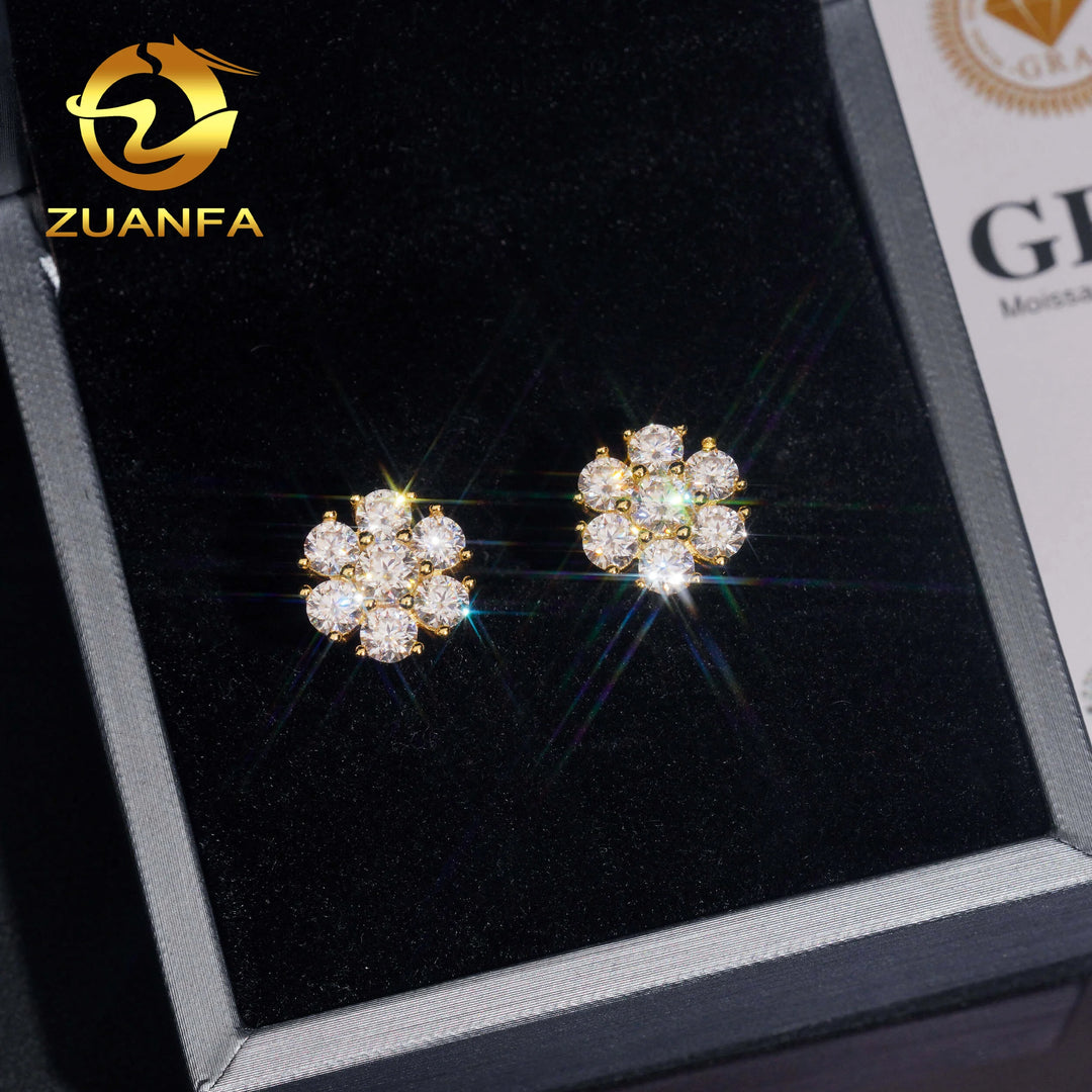 Pass Diamond Tester 925 Sterling Silver High Quality Ready to Ship Snowflake Men VVS Moissanite Earrings