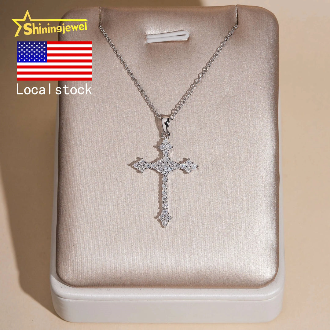 USA Warehouse 925 Silver Cross Pendant Moissanite Necklace Iced Out Men Women Fashion Cross Necklace Daily Wear