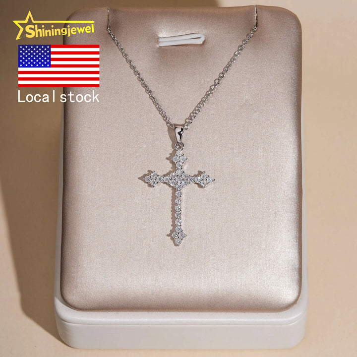 USA Warehouse 925 Silver Cross Pendant Moissanite Necklace Iced Out Men Women Fashion Cross Necklace Daily Wear