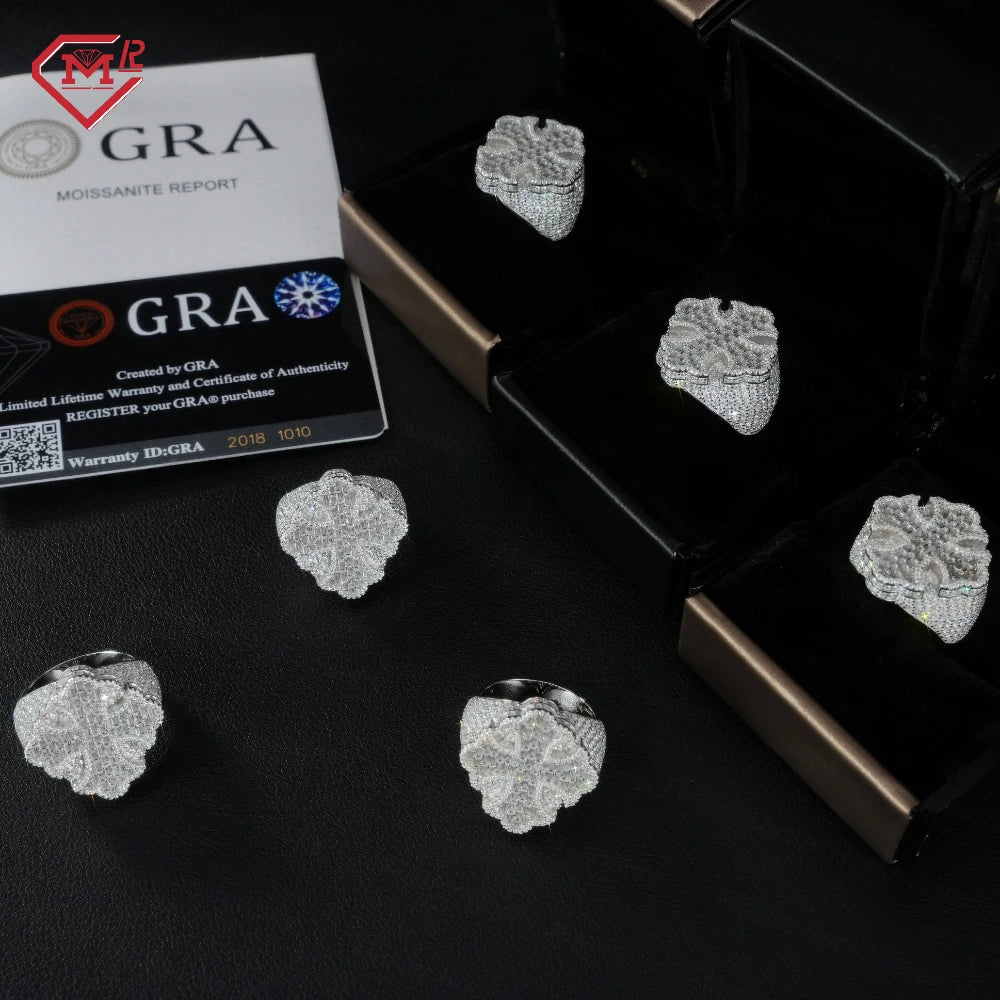 In Stock Hiphop Moissanite Ring Men Women Fine Jewelry Iced Out 925 Silver VVS Moissanite Diamond Cross Ring