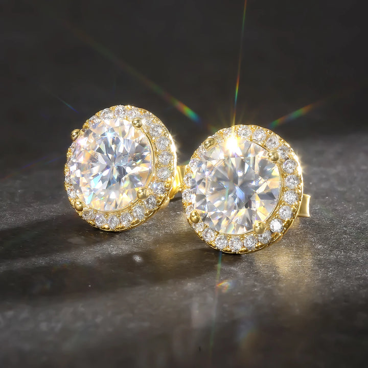 VVS Moissanite GRA Certified 14K 925 Sterling Silver Halo Stud Earrings