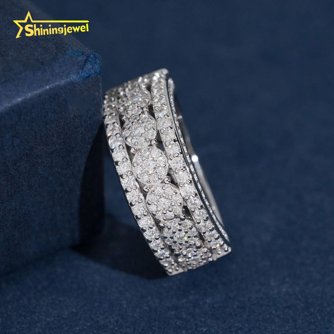 American Local Stocks Half Eternity Ring Band Ring Moissanite Ring for Men 925 Hip Hop Fine Jewelry