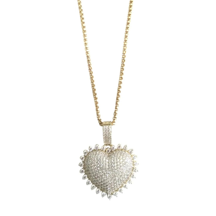 30MM Micro Pave Heart Pendant Necklace