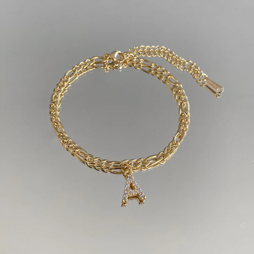4MM Figaro Pave Initial Anklet