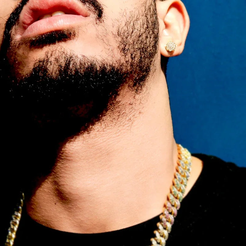 14K CZ Diamond 925 Sterling Silver Round Stud Earrings