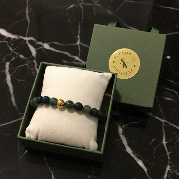 8MM Jade & Gold Bracelet