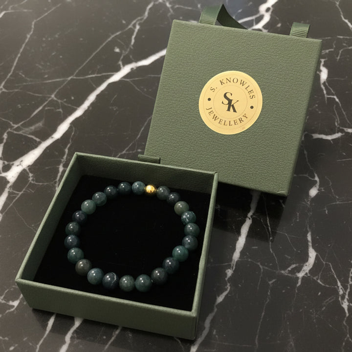 8MM Jade & Gold Bracelet