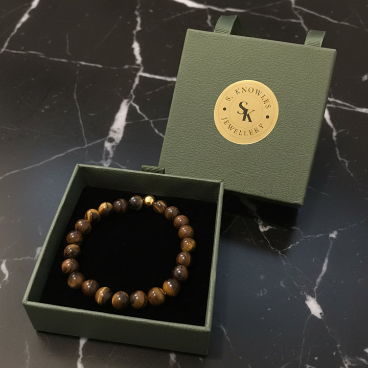 8MM Tiger's Eye & Gold Bracelet