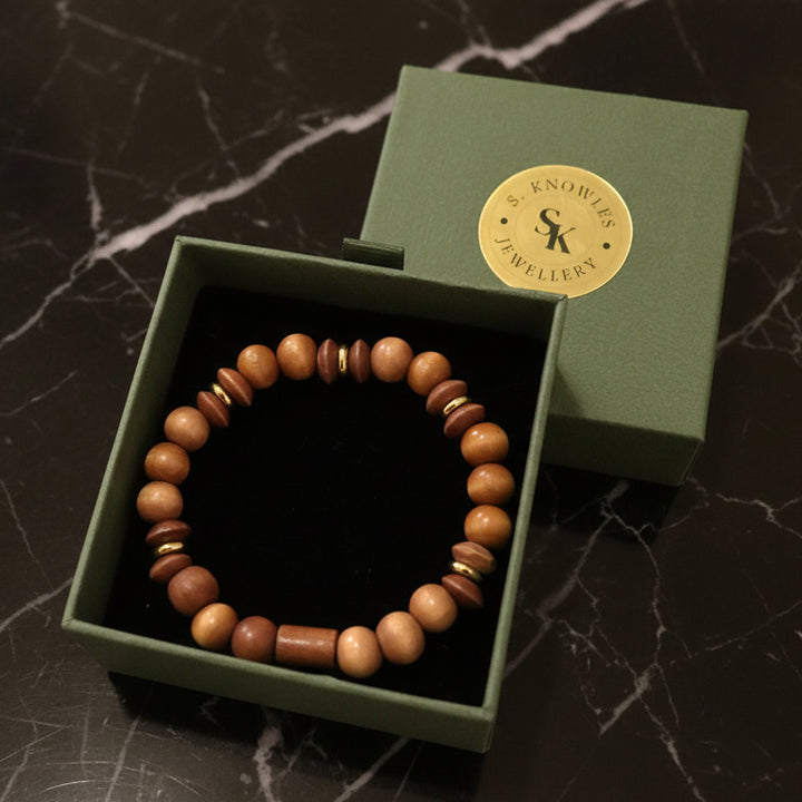 10MM Wood & Gold Bracelet
