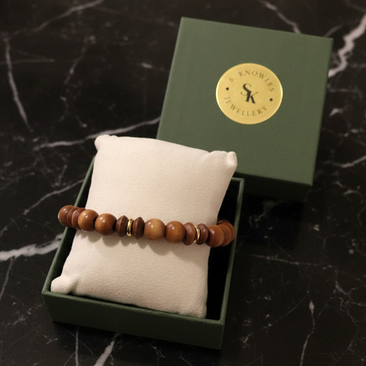 10MM Wood & Gold Bracelet