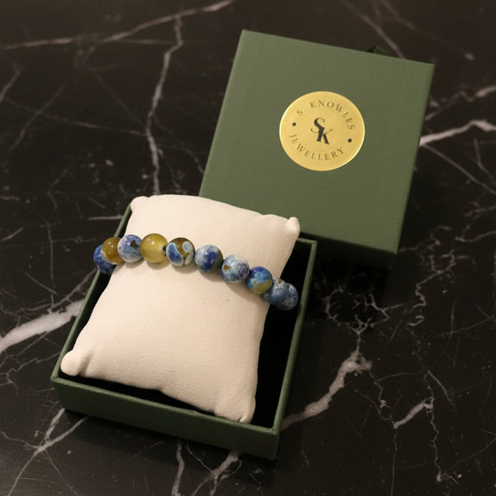10MM Agate & Gold Bracelet
