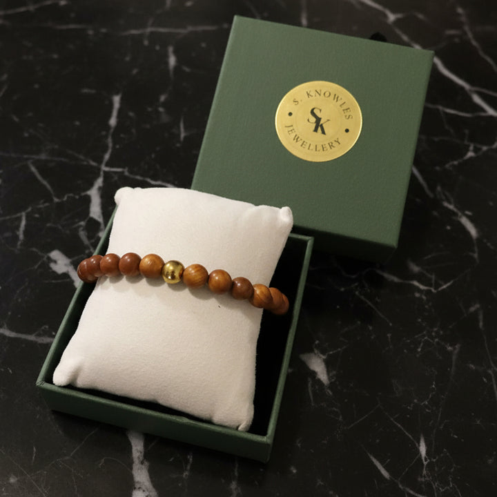 8MM Wood & Gold Bracelet