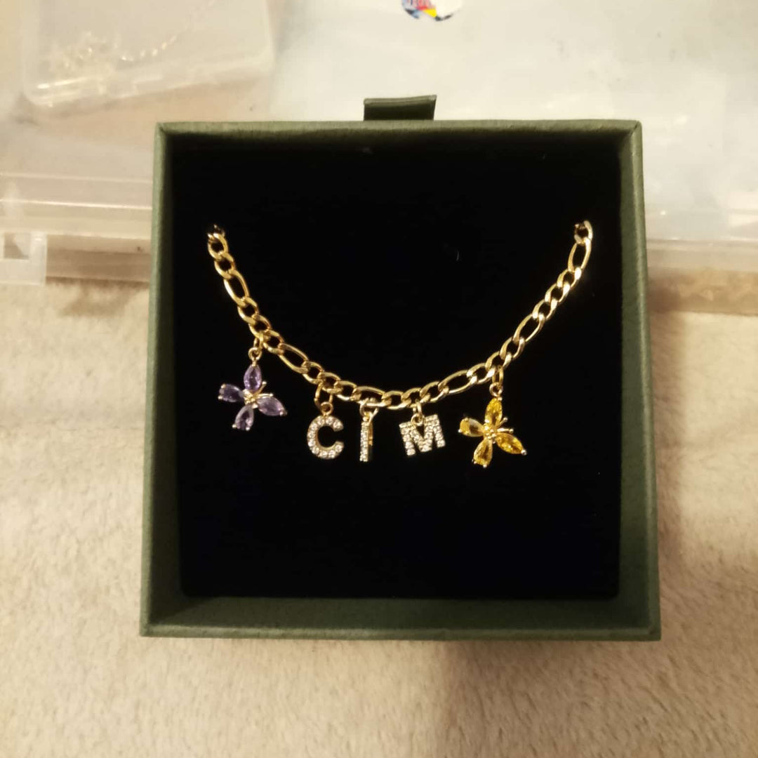 4MM Figaro Pave Initial Anklet