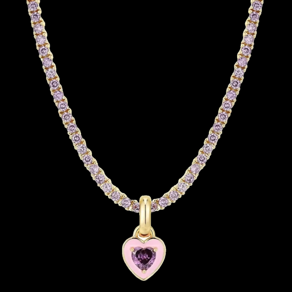 CZ Pink Heart Tennis Pendant Necklace