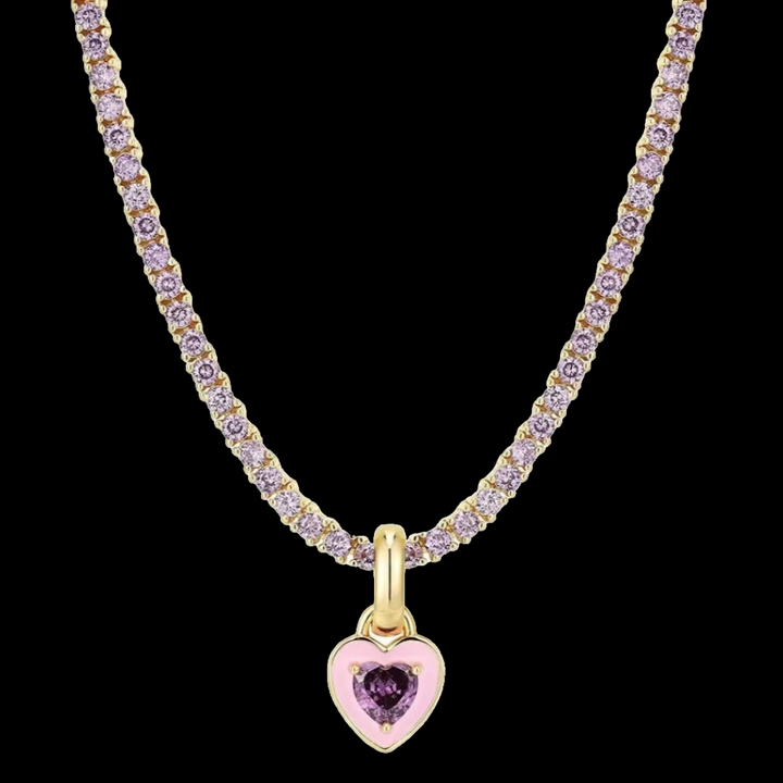 CZ Pink Heart Tennis Pendant Necklace