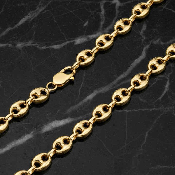 10MM Gold Puffed Mariner Chain Necklace