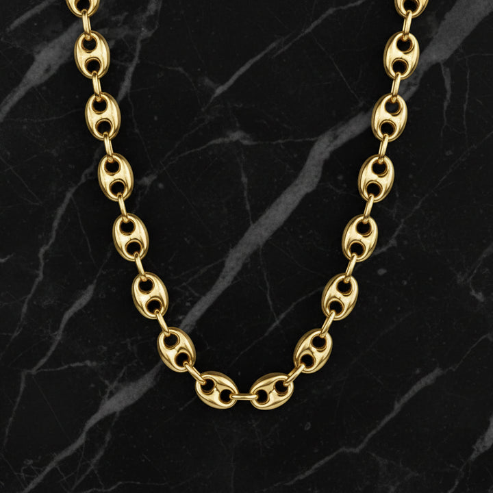 10MM Gold Puffed Mariner Chain Necklace