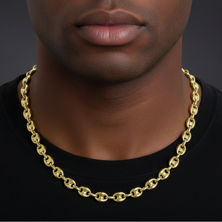 10MM Gold Puffed Mariner Chain Necklace