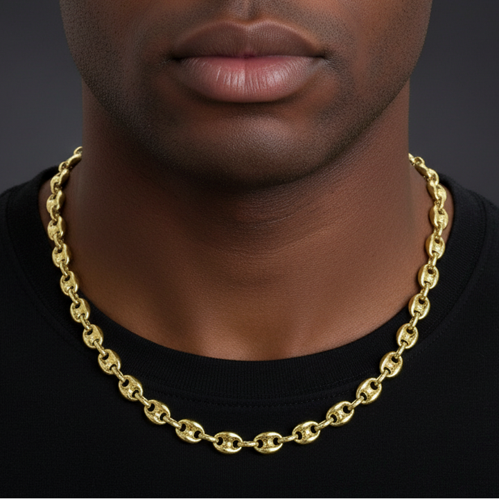 10MM Gold Puffed Mariner Chain Necklace