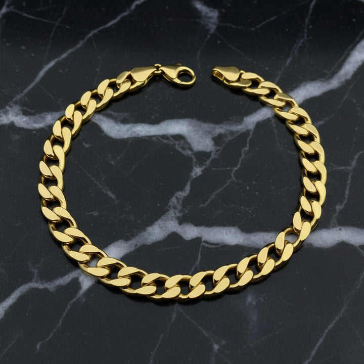 7MM Gold Flat Cuban Chain Bracelet