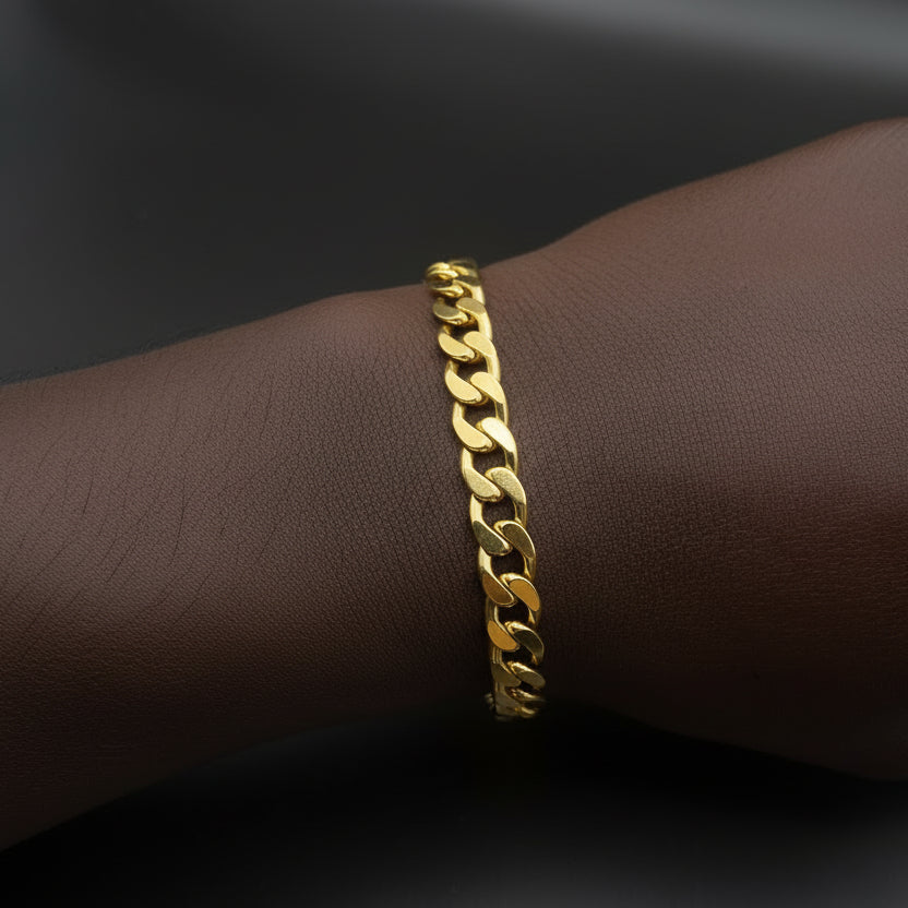 7MM Gold Flat Cuban Chain Bracelet