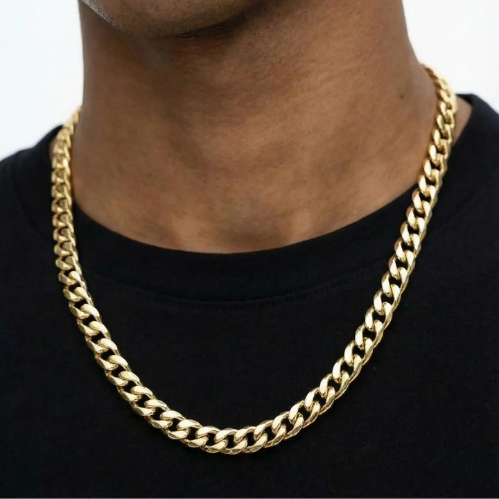 7MM Gold Flat Cuban Chain Necklace