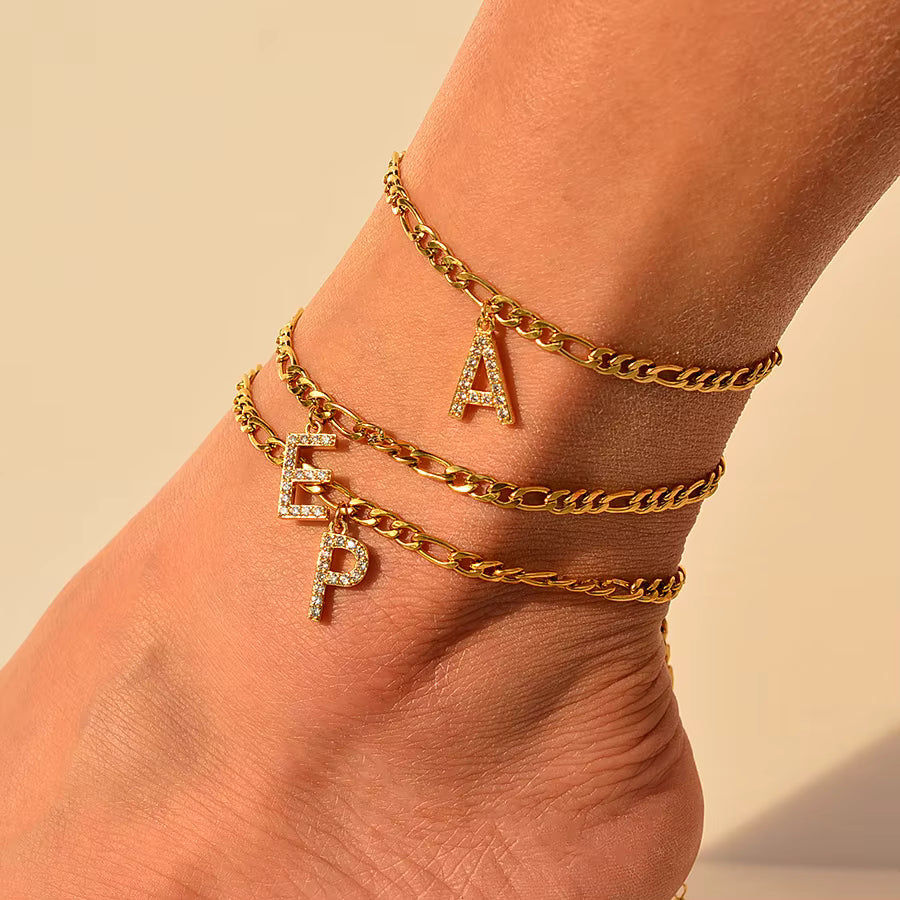 4MM Figaro Pave Initial Anklet