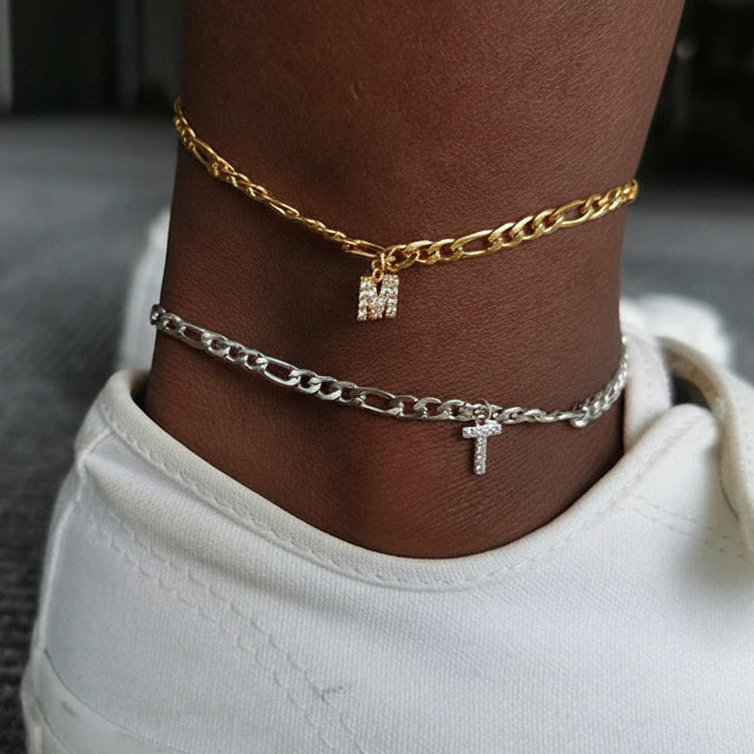 4MM Figaro Pave Initial Anklet